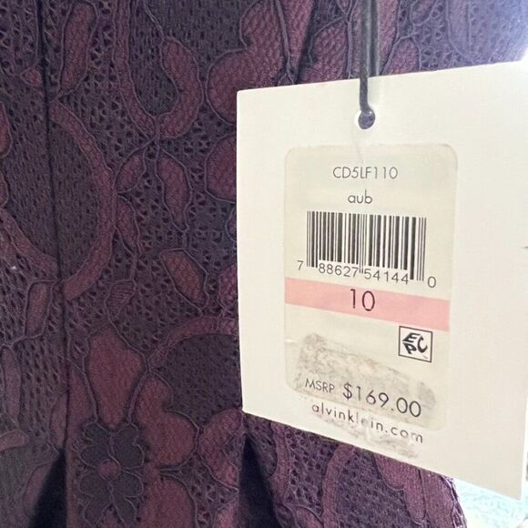 Calvin Klein Aubergine Purple Lace Brocade Fit & Flare Dress | Size 10 NWT - Picture 4 of 9